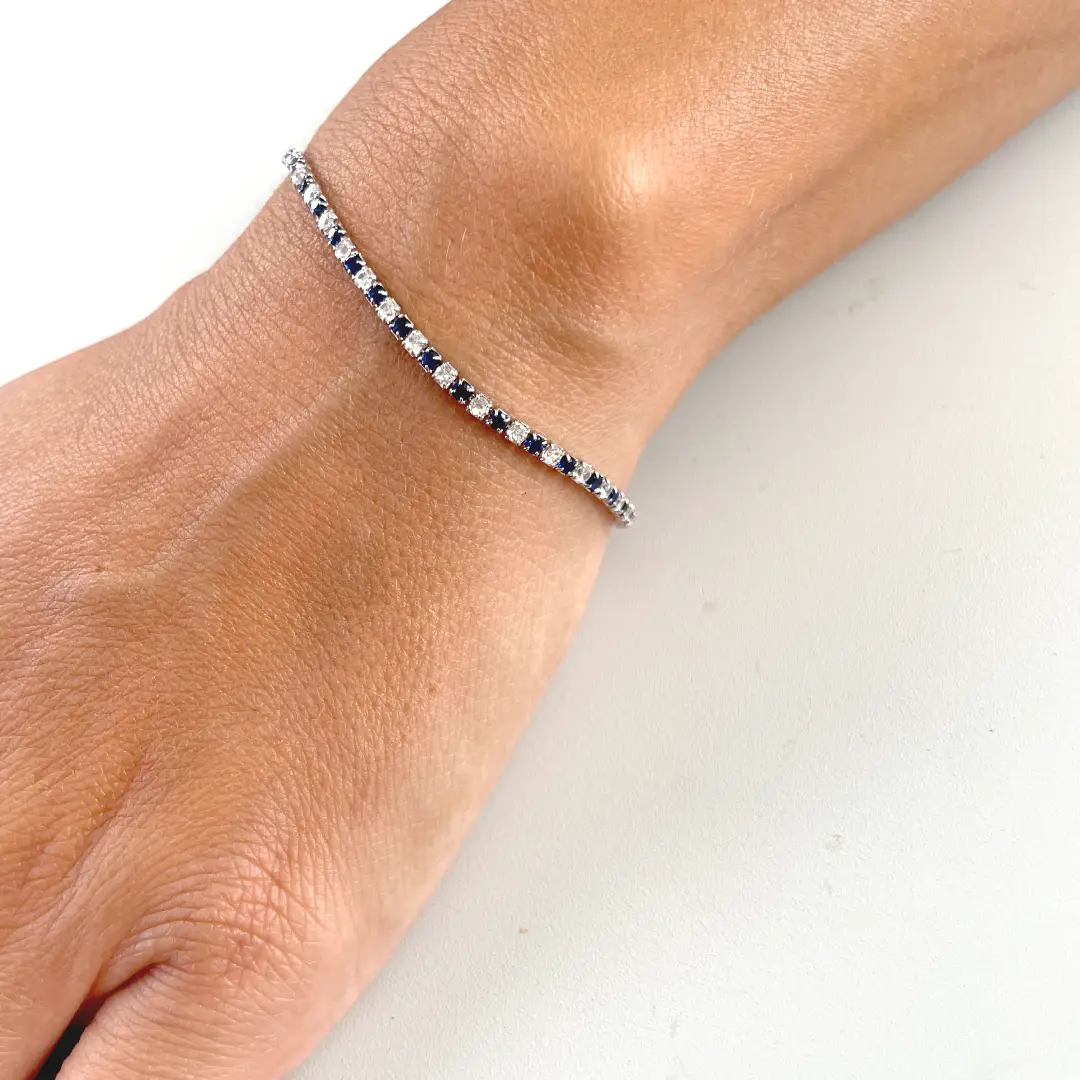 Bracciale Argento 925 Uomo - Donna | Tennis 2mm Zirconi Blu e Bianchi | Regolabile 16-20 cm | Riviera - immagine 4