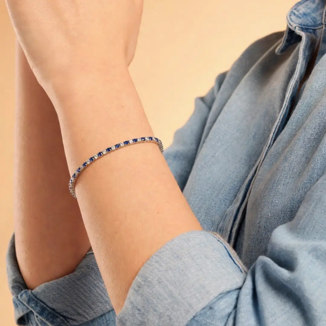 Bracciale Argento 925 Uomo - Donna | Tennis 2mm Zirconi Blu e Bianchi | Regolabile 16-20 cm | Riviera - immagine 2