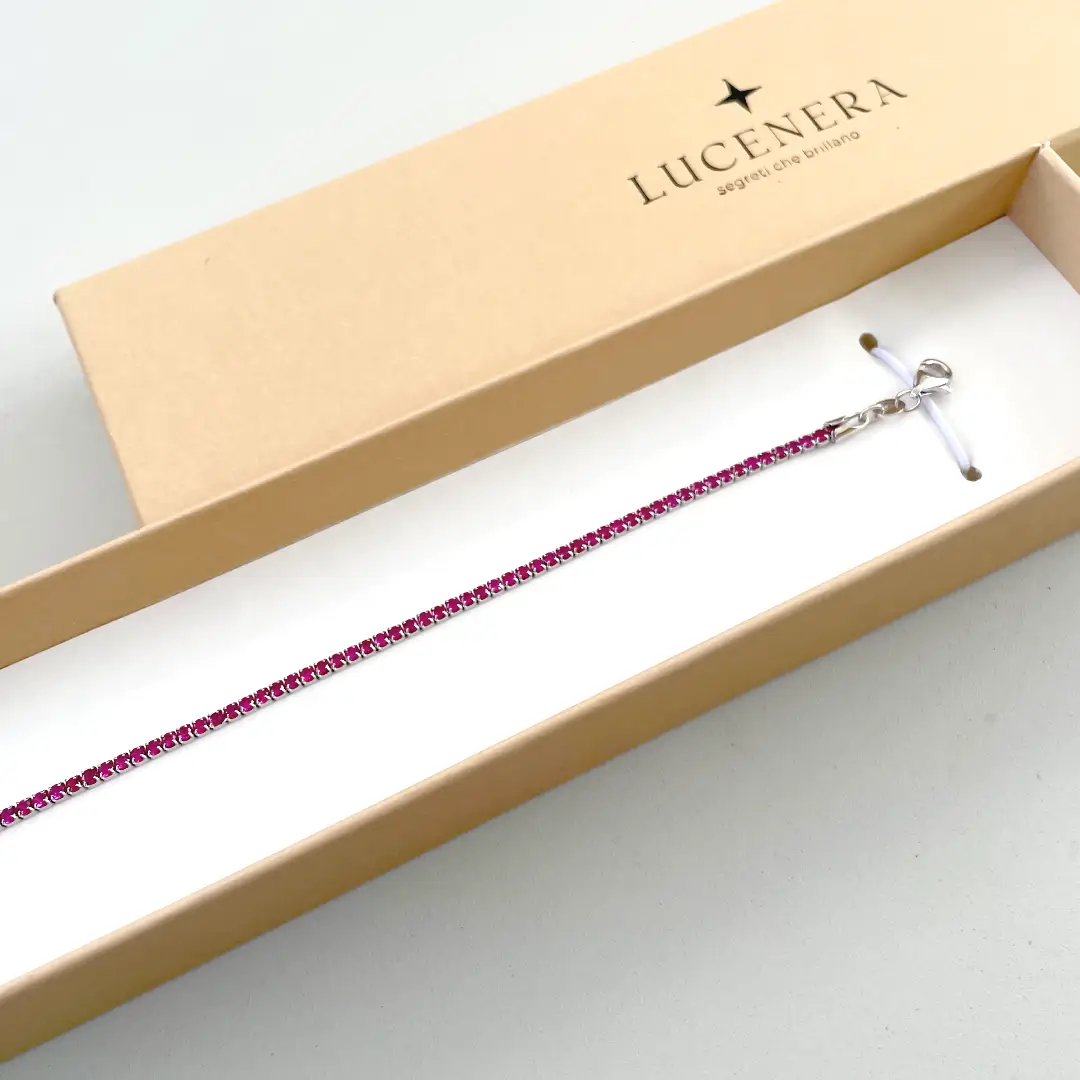 Bracciale Argento 925 Donna | Tennis 2mm Zirconi Fucsia | Regolabile 16-20 cm | Riviera - immagine 3