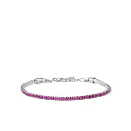 Bracciale Argento 925 Donna | Tennis 2mm Zirconi Fucsia | Regolabile 16-20 cm | Riviera
