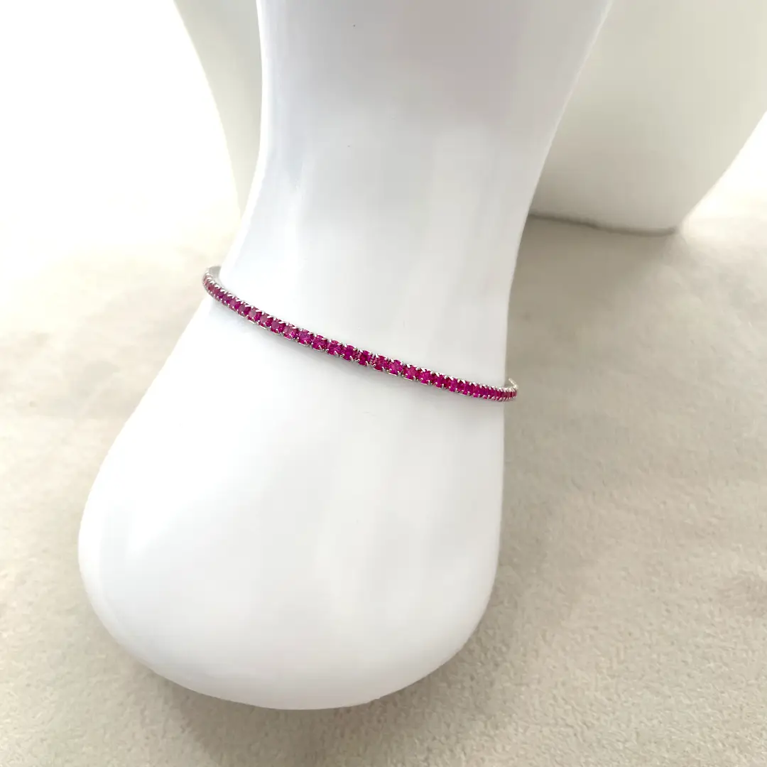 Bracciale Argento 925 Donna | Tennis 2mm Zirconi Fucsia | Regolabile 16-20 cm | Riviera - immagine 5
