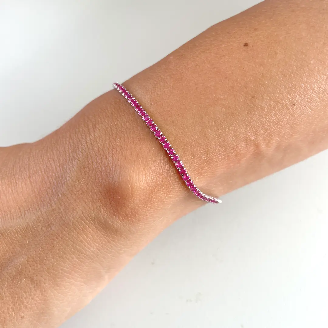 Bracciale Argento 925 Donna | Tennis 2mm Zirconi Fucsia | Regolabile 16-20 cm | Riviera - immagine 4