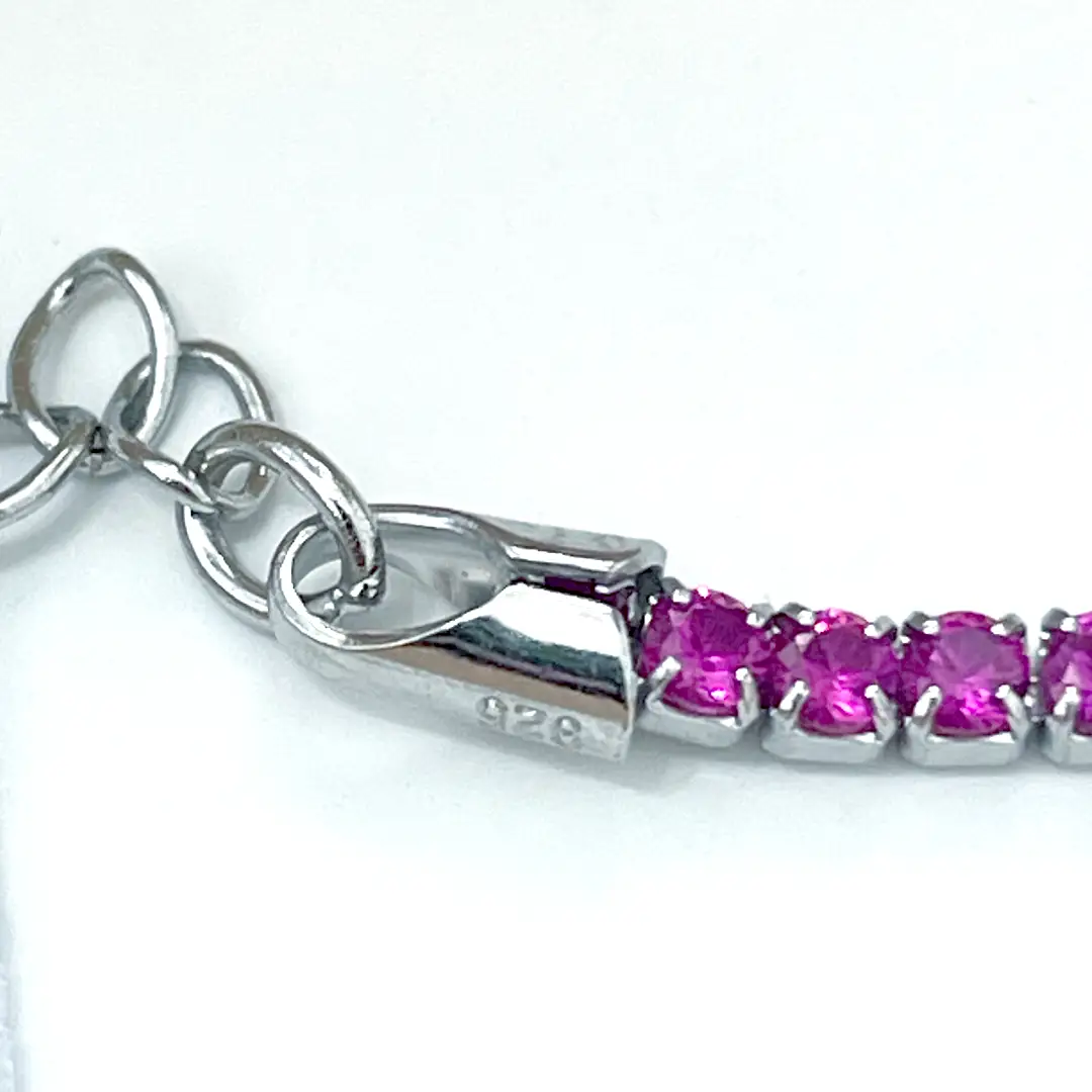 Bracciale Argento 925 Donna | Tennis 2mm Zirconi Fucsia | Regolabile 16-20 cm | Riviera - immagine 6