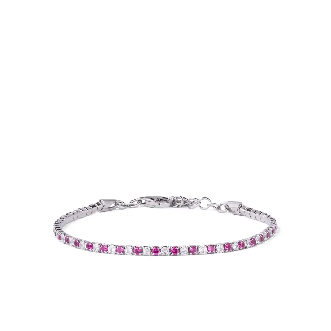Bracciale Argento 925 Uomo - Donna | Tennis 2mm Zirconi Rossi e Bianchi | Regolabile 16-20 cm | Riviera