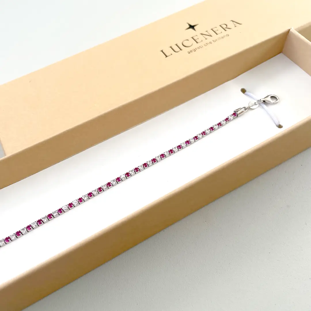 Bracciale Argento 925 Uomo - Donna | Tennis 2mm Zirconi Rossi e Bianchi | Regolabile 16-20 cm | Riviera - immagine 3