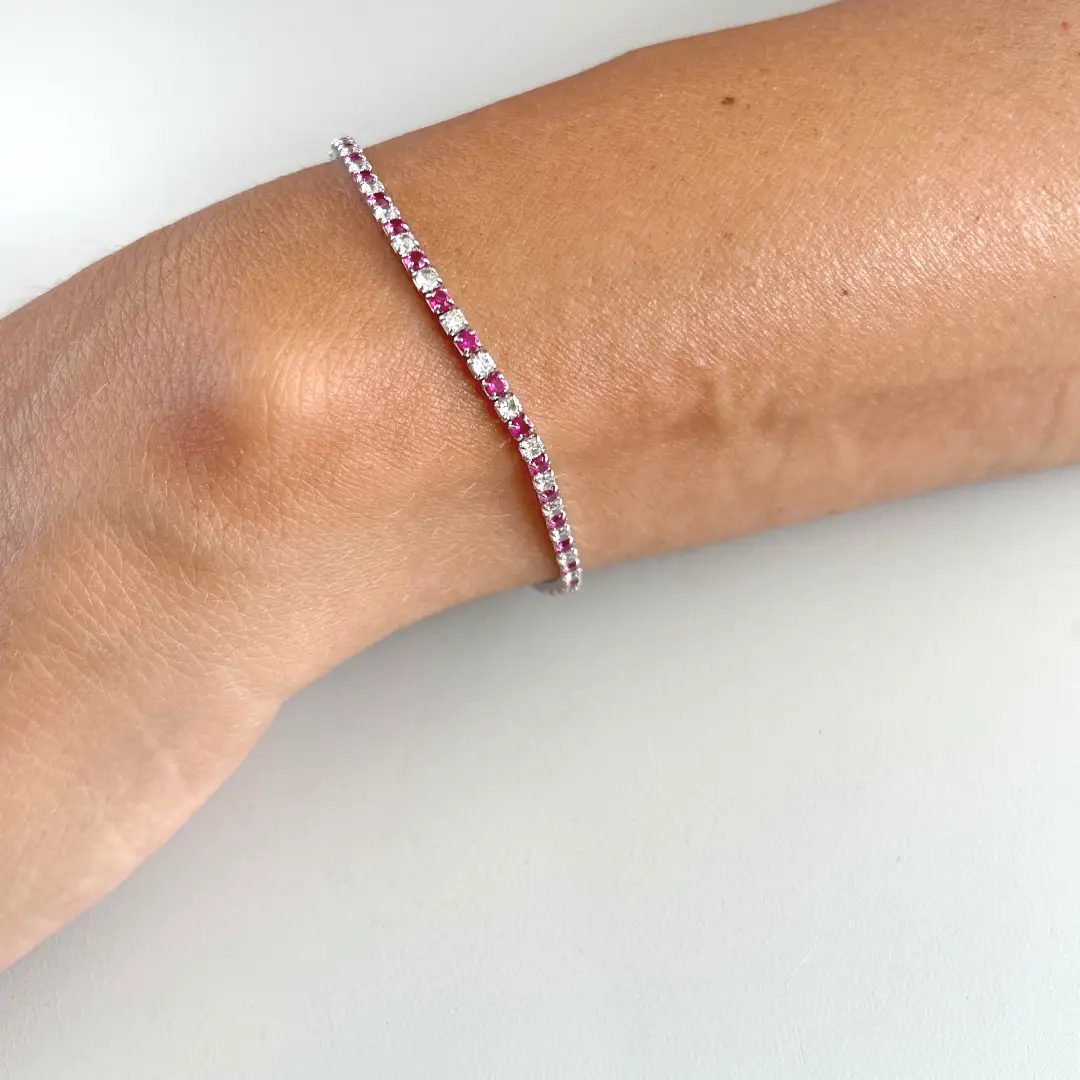 Bracciale Argento 925 Uomo - Donna | Tennis 2mm Zirconi Rossi e Bianchi | Regolabile 16-20 cm | Riviera - immagine 4