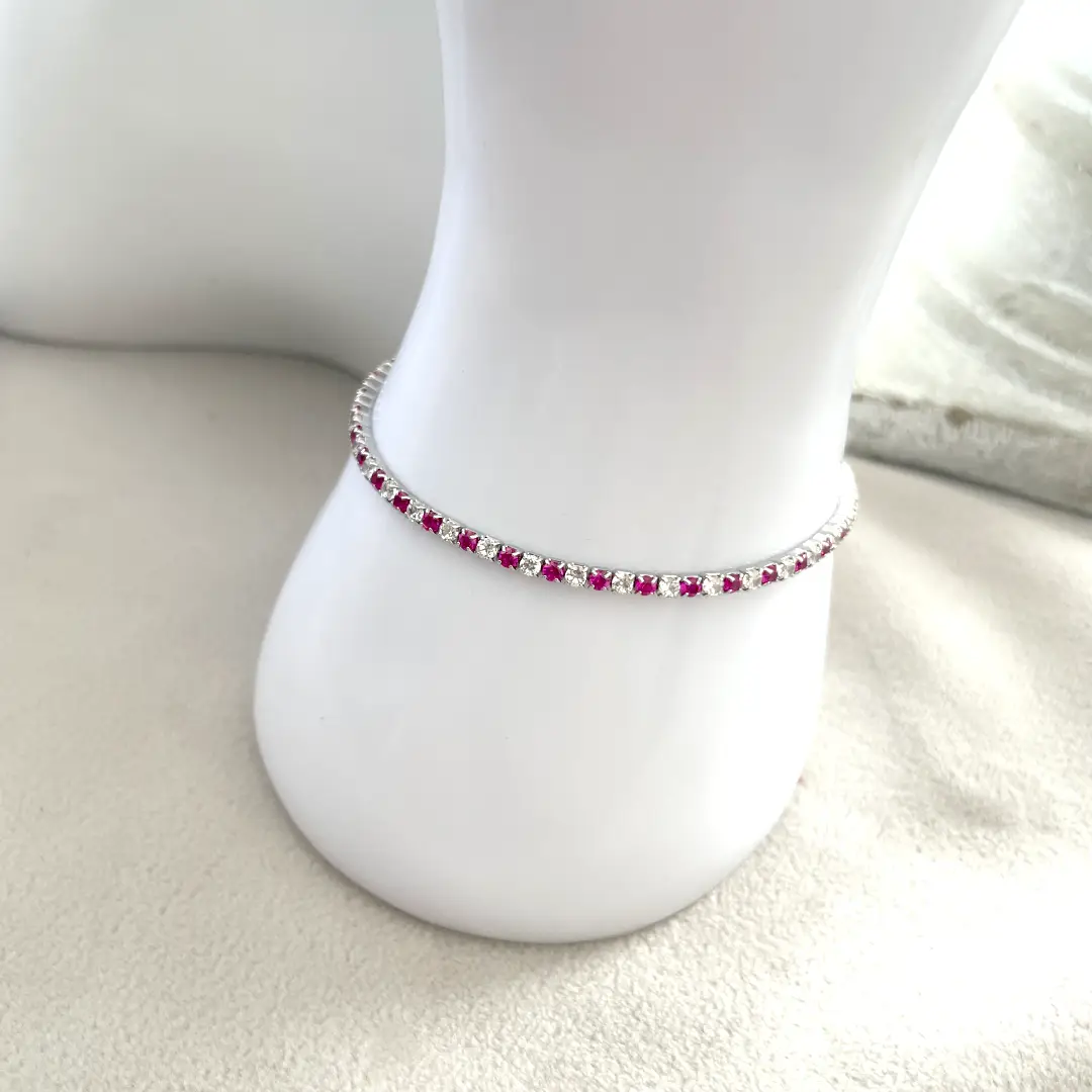 Bracciale Argento 925 Uomo - Donna | Tennis 2mm Zirconi Rossi e Bianchi | Regolabile 16-20 cm | Riviera - immagine 5