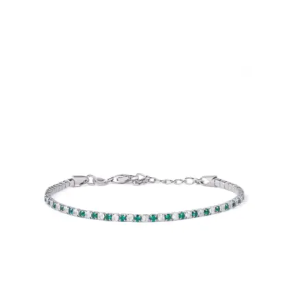 Bracciale Argento 925 Uomo - Donna | Tennis 2mm Zirconi Verdi e Bianchi | Regolabile 16-20 cm | Riviera