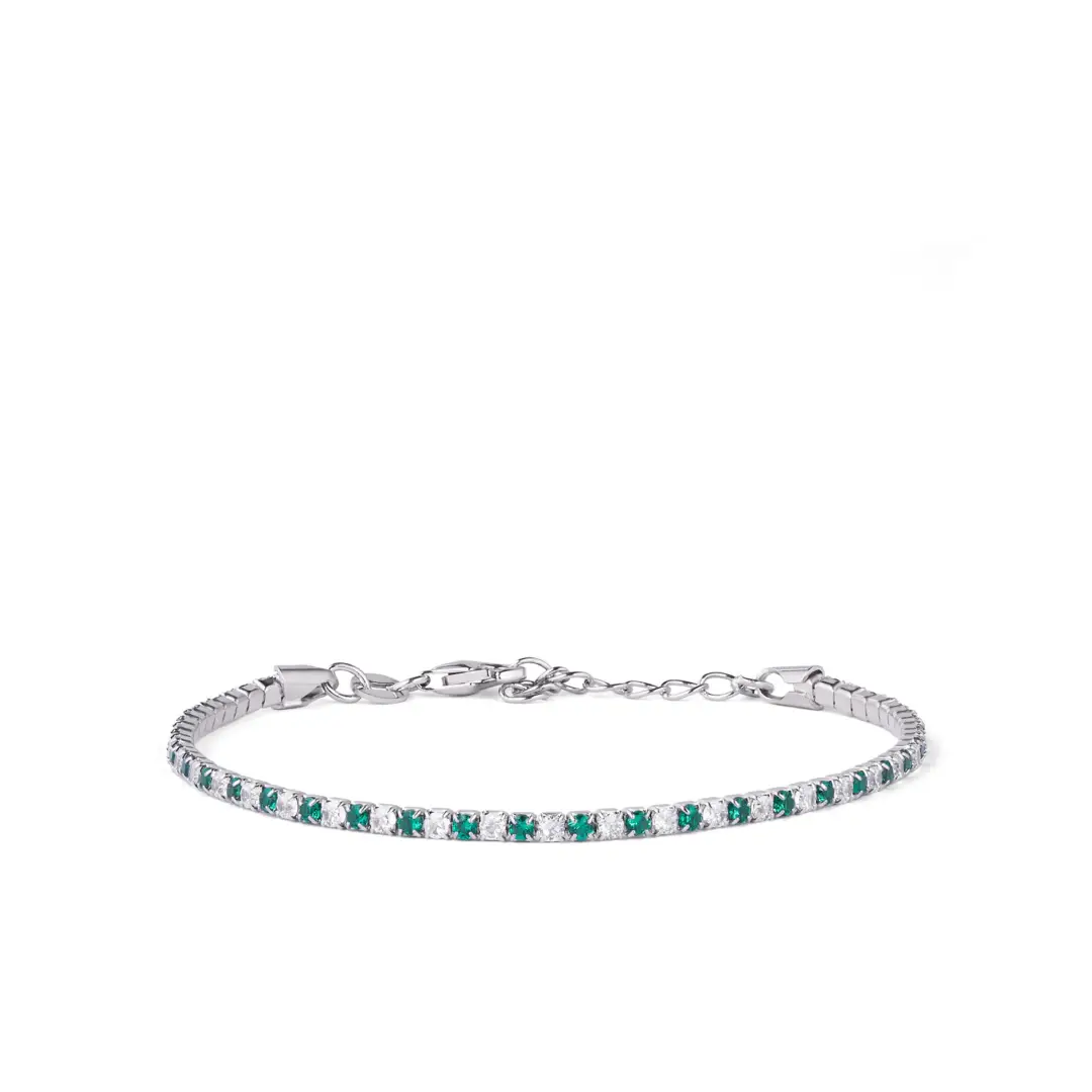 Bracciale Argento 925 Uomo - Donna | Tennis 2mm Zirconi Verdi e Bianchi | Regolabile 16-20 cm | Riviera