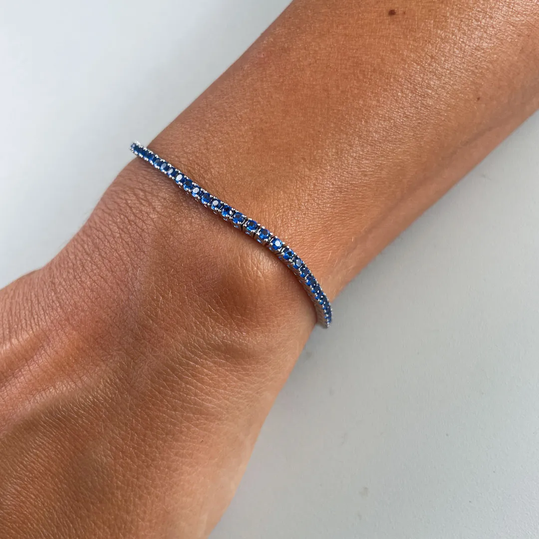 Bracciale Tennis Argento 925 Uomo - Donna | Zirconi Blu 2mm | Chiusura a Cassetta con Sicura - immagine 4