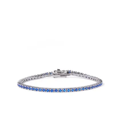 Bracciale Tennis Argento 925 Uomo - Donna | Zirconi Blu 2mm | Chiusura a Cassetta con Sicura