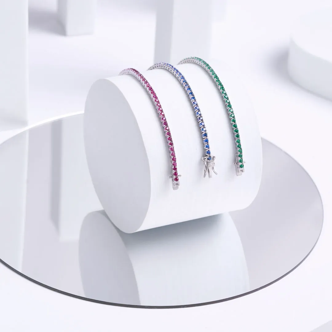 Bracciale Tennis Argento 925 Uomo - Donna | Zirconi Blu 2mm | Chiusura a Cassetta con Sicura - immagine 7