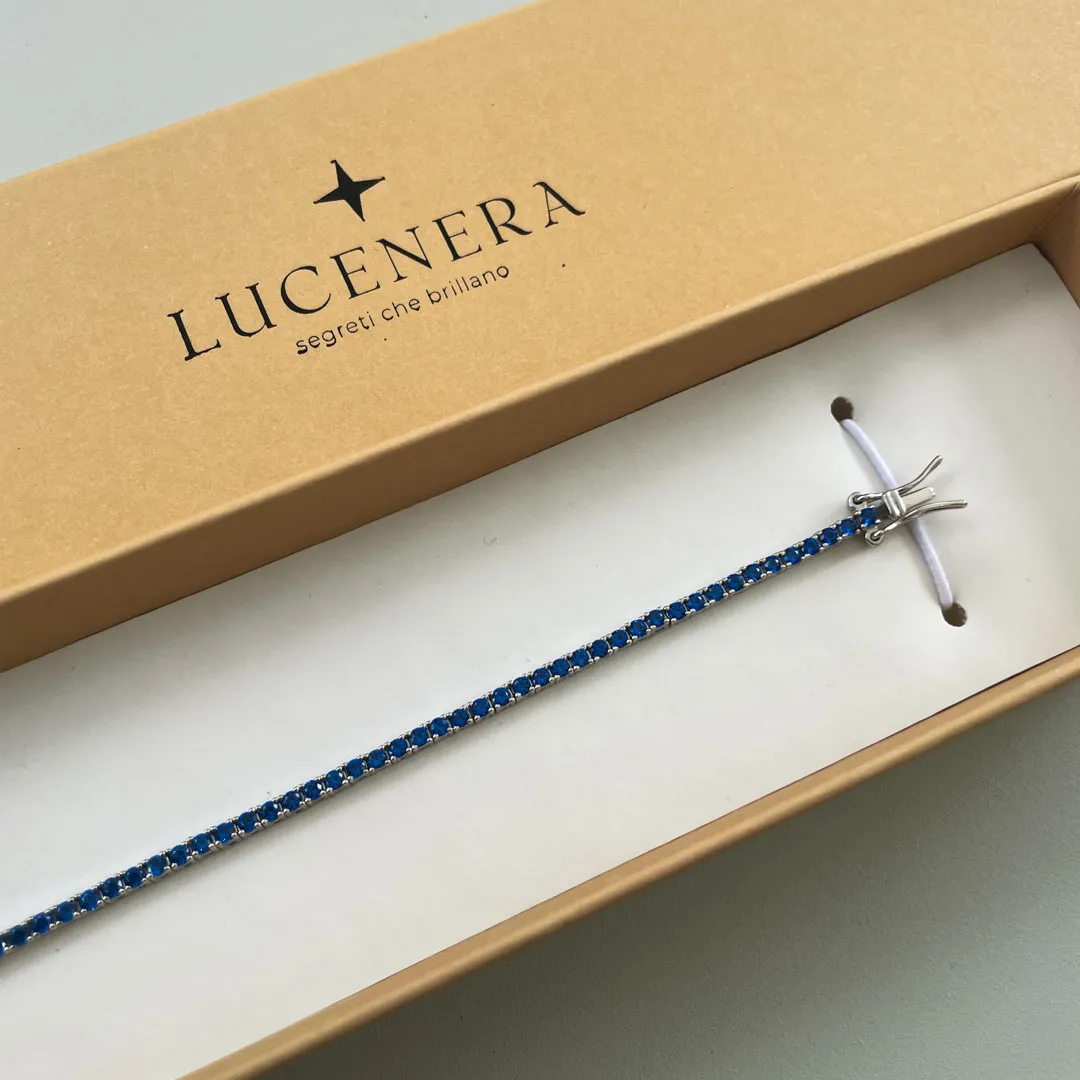Bracciale Tennis Argento 925 Uomo - Donna | Zirconi Blu 2mm | Chiusura a Cassetta con Sicura - immagine 3