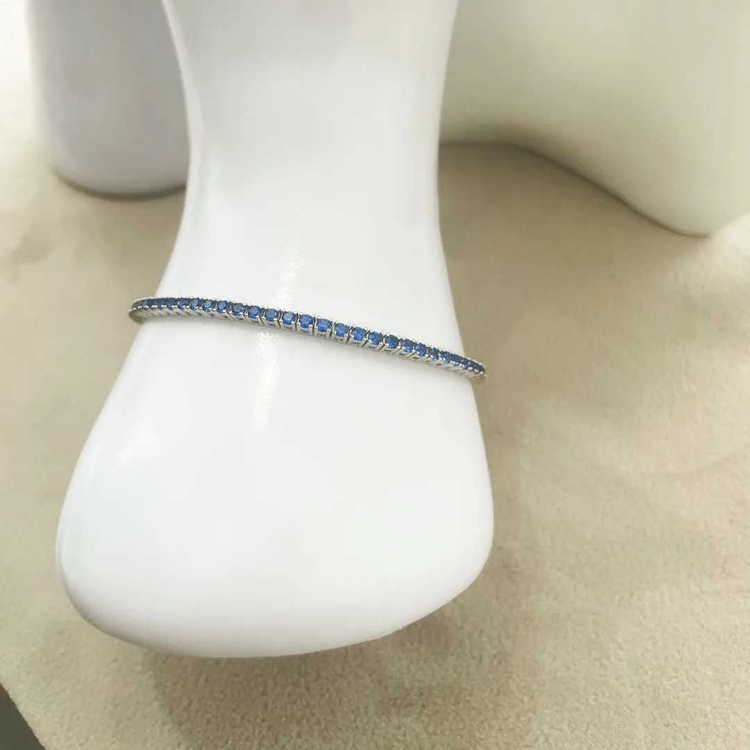 Bracciale Tennis Argento 925 Uomo - Donna | Zirconi Blu 2mm | Chiusura a Cassetta con Sicura - immagine 5