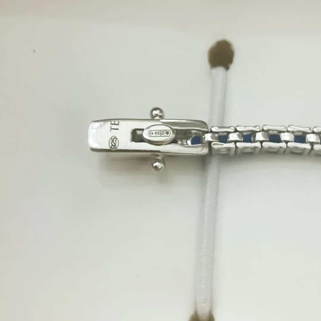 Bracciale Tennis Argento 925 Uomo - Donna | Zirconi Blu 2mm | Chiusura a Cassetta con Sicura - immagine 6