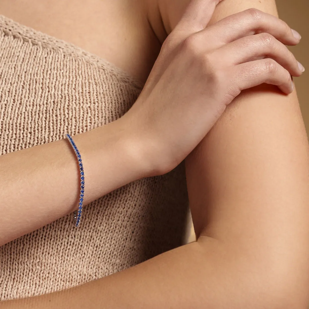 Bracciale Tennis Argento 925 Uomo - Donna | Zirconi Blu 2mm | Chiusura a Cassetta con Sicura - immagine 2