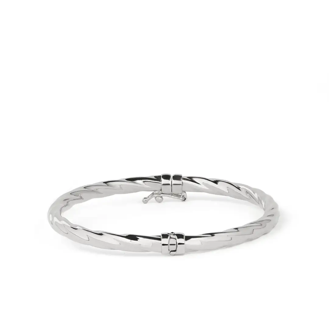 Bracciale Rigido Argento 925 Donna | Bangle Torsade Torsiglione 3mm | Diametro 6 cm