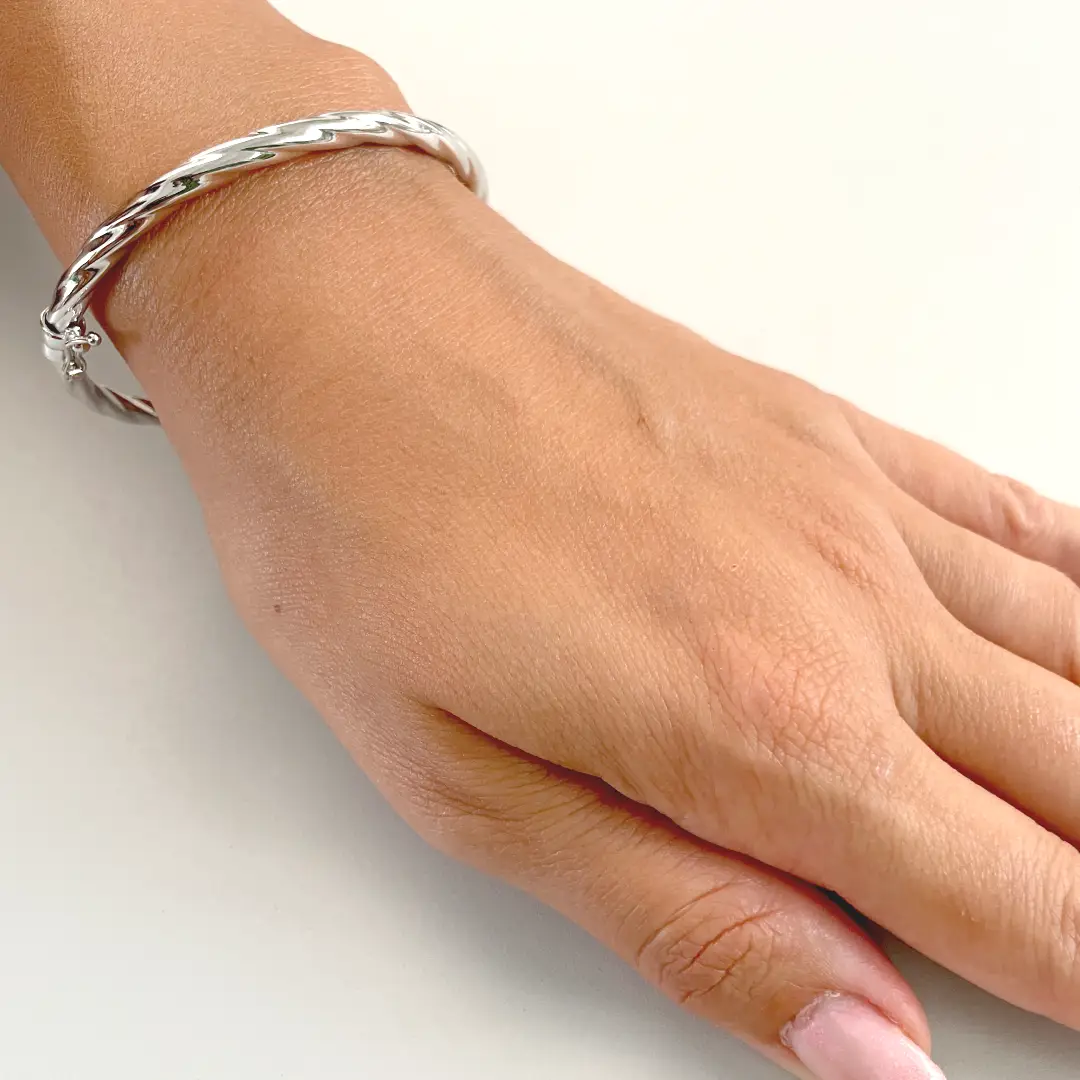 Bracciale Rigido Argento 925 Donna | Bangle Torsade Torsiglione 3mm | Diametro 6 cm - immagine 4