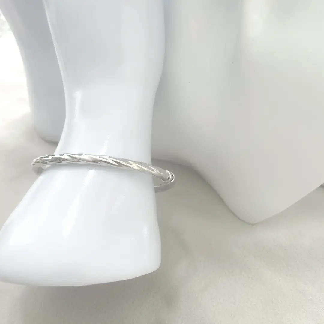Bracciale Rigido Argento 925 Donna | Bangle Torsade Torsiglione 3mm | Diametro 6 cm - immagine 5