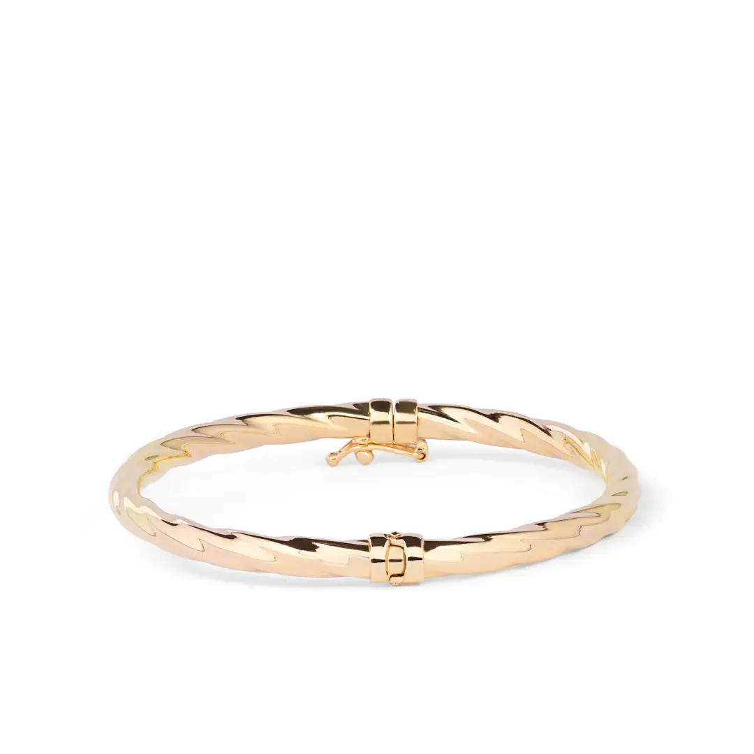 Bracciale Rigido Argento 925 Dorato Donna | Bangle Torsade Torsiglione 3mm | Diametro 6 cm