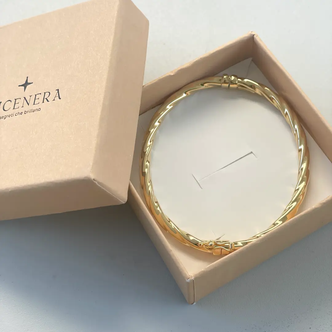 Bracciale Rigido Argento 925 Dorato Donna | Bangle Torsade Torsiglione 3mm | Diametro 6 cm - immagine 3