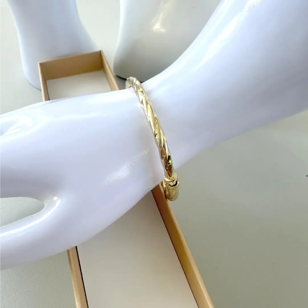 Bracciale Rigido Argento 925 Dorato Donna | Bangle Torsade Torsiglione 3mm | Diametro 6 cm - immagine 5