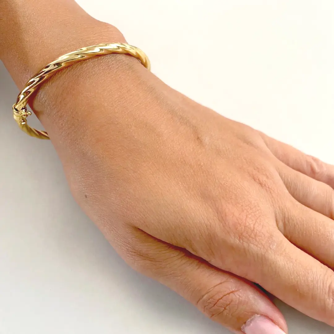 Bracciale Rigido Argento 925 Dorato Donna | Bangle Torsade Torsiglione 3mm | Diametro 6 cm - immagine 4