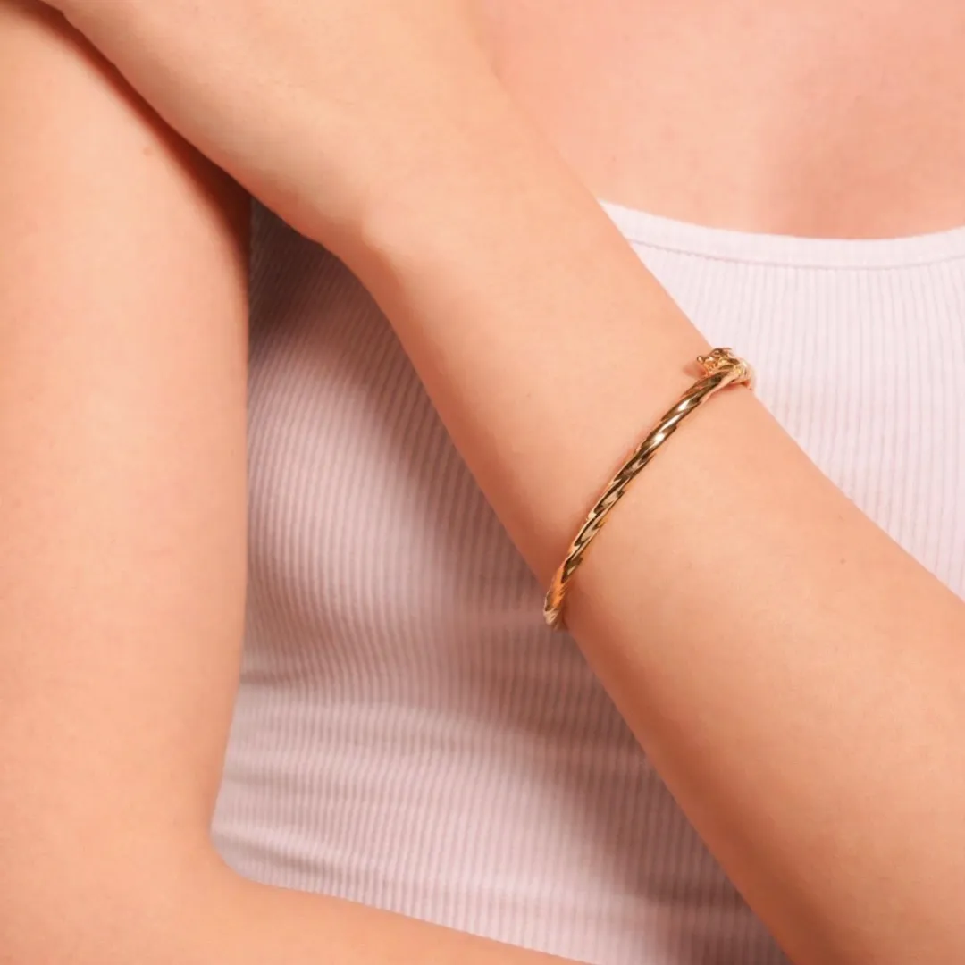 Bracciale Rigido Argento 925 Dorato Donna | Bangle Torsade Torsiglione 3mm | Diametro 6 cm - immagine 2