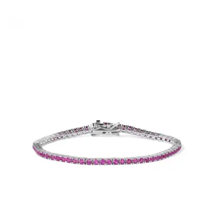 Bracciale Tennis Argento 925 Donna | Zirconi Fucsia 2mm | Chiusura a Cassetta con Sicura