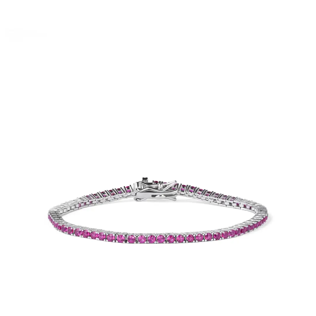 Bracciale Tennis Argento 925 Donna | Zirconi Fucsia 2mm | Chiusura a Cassetta con Sicura