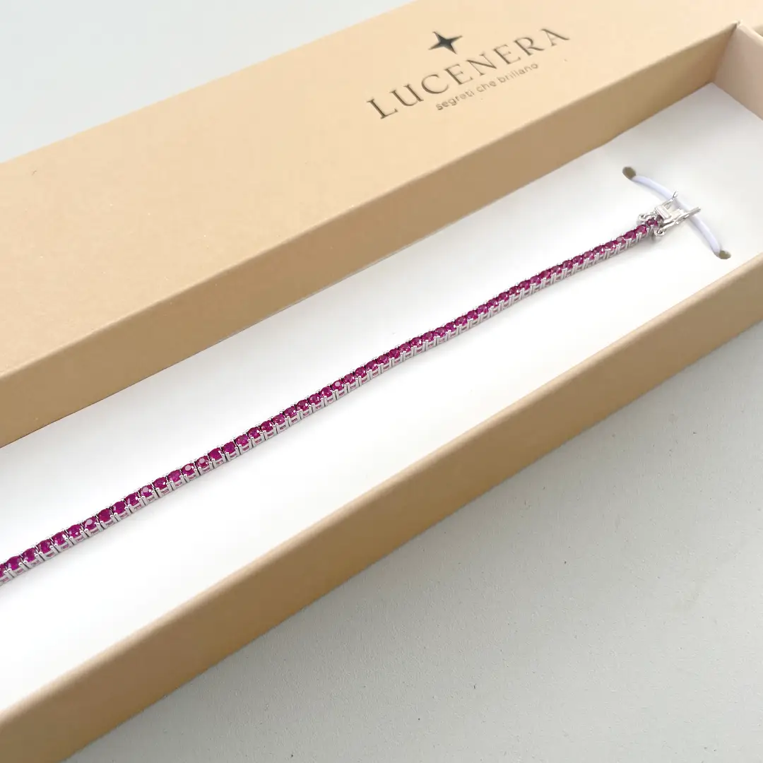 Bracciale Tennis Argento 925 Donna | Zirconi Fucsia 2mm | Chiusura a Cassetta con Sicura - immagine 3