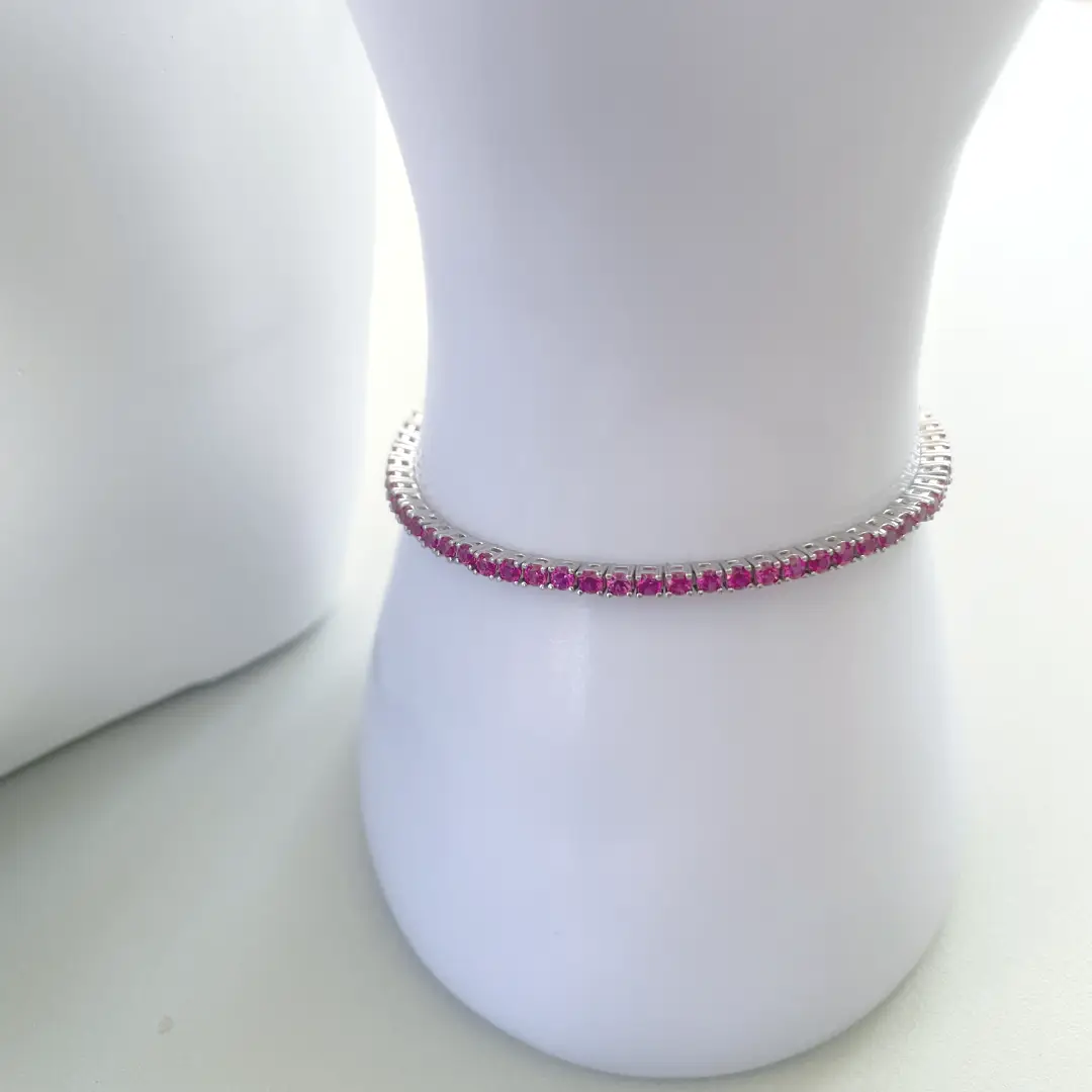 Bracciale Tennis Argento 925 Donna | Zirconi Fucsia 2mm | Chiusura a Cassetta con Sicura - immagine 5