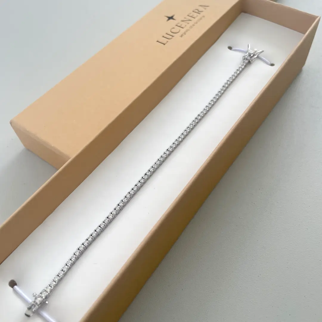 Bracciale Tennis Argento 925 Uomo - Donna | Zirconi Bianchi 2mm | Chiusura a Cassetta con Sicura - immagine 3