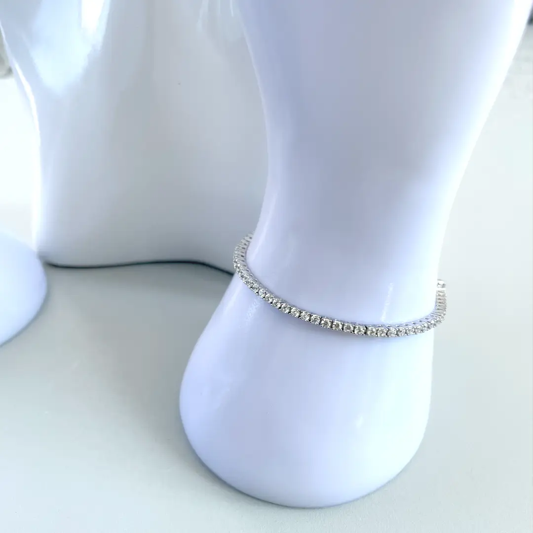 Bracciale Tennis Argento 925 Uomo - Donna | Zirconi Bianchi 2mm | Chiusura a Cassetta con Sicura - immagine 5