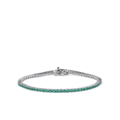 Bracciale Tennis Argento 925 Uomo - Donna | Zirconi Verdi 2mm | Chiusura a Cassetta con Sicura