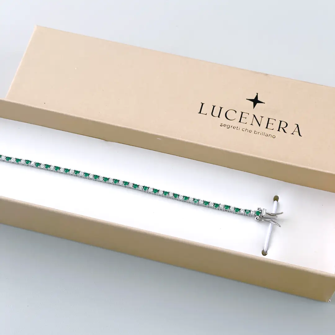 Bracciale Tennis Argento 925 Uomo - Donna | Zirconi Verdi e Bianchi 2mm | Chiusura a Cassetta con Sicura - immagine 3