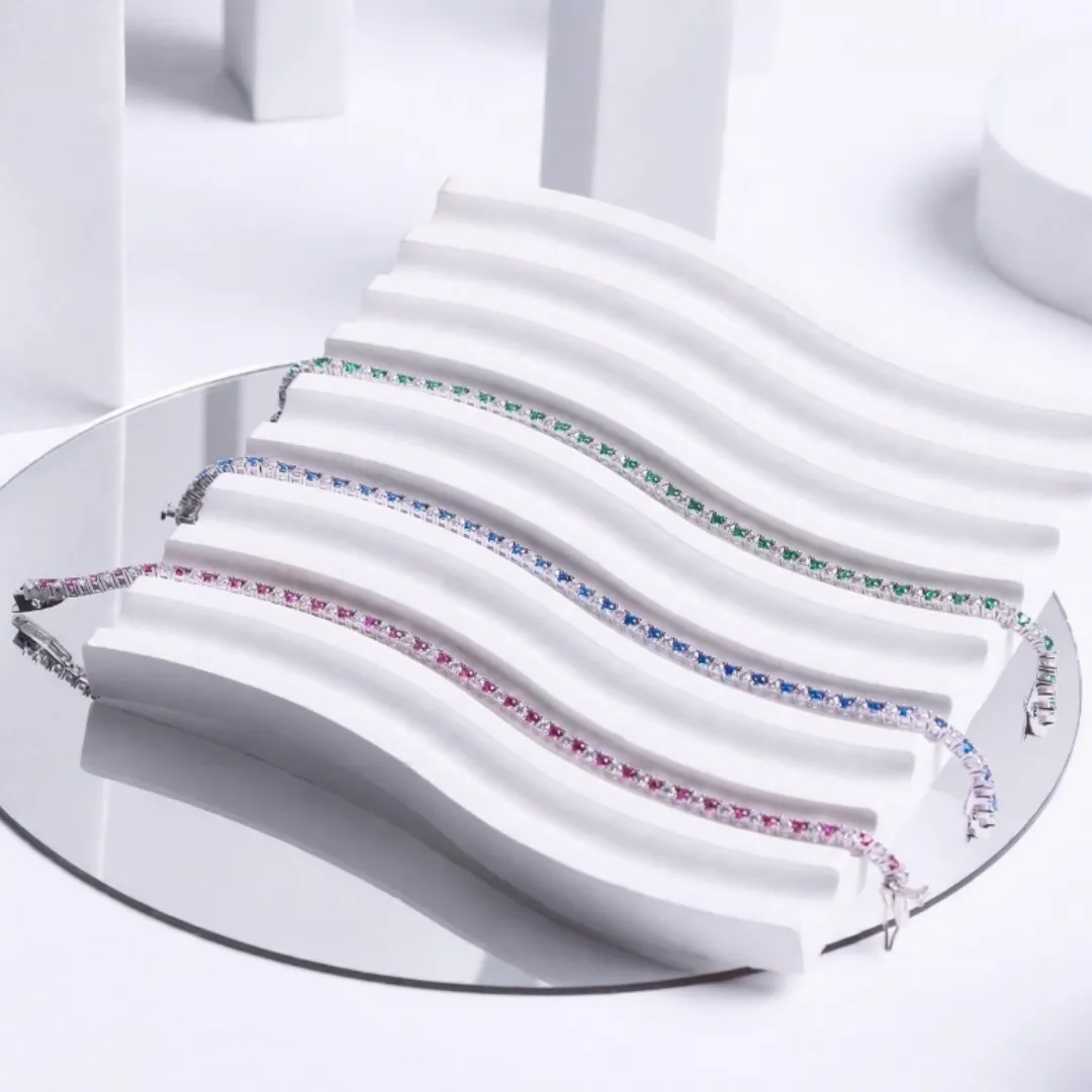 Bracciale Tennis Argento 925 Uomo - Donna | Zirconi Verdi e Bianchi 2mm | Chiusura a Cassetta con Sicura - immagine 7
