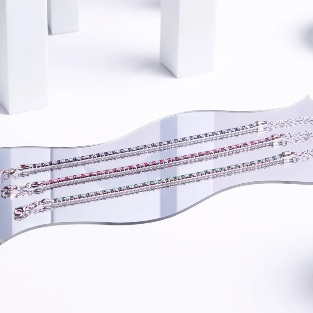 Bracciale Argento 925 Uomo - Donna | Tennis 2mm Zirconi Rossi e Bianchi | Regolabile 16-20 cm | Riviera - immagine 7