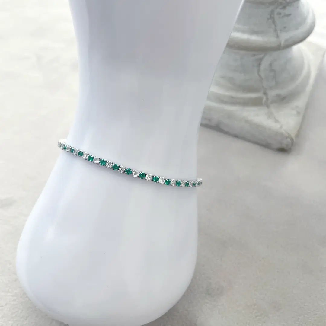 Bracciale Argento 925 Uomo - Donna | Tennis 2mm Zirconi Verdi e Bianchi | Regolabile 16-20 cm | Riviera - immagine 5