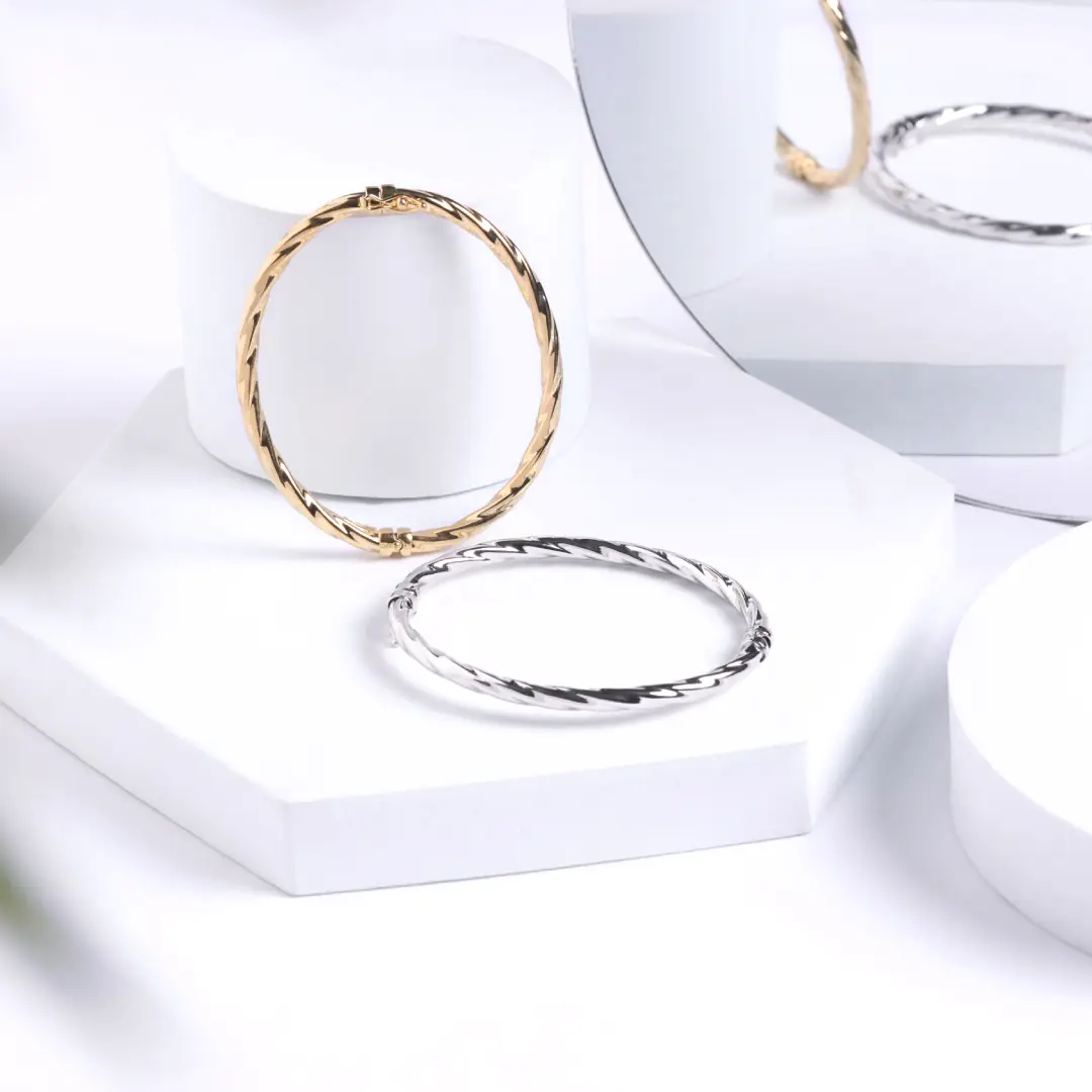 Bracciale Rigido Argento 925 Dorato Donna | Bangle Torsade Torsiglione 3mm | Diametro 6 cm - immagine 7