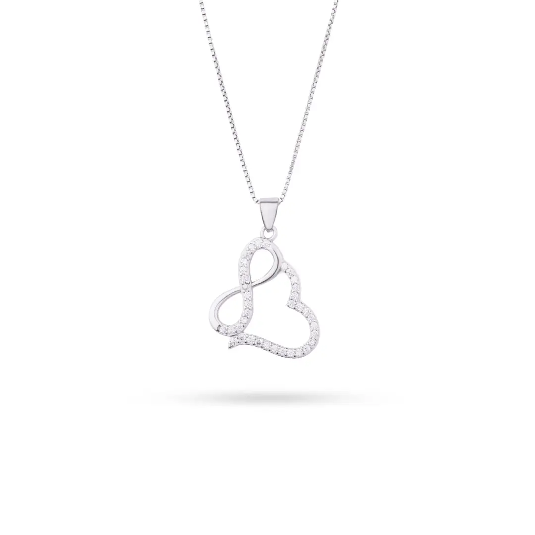 Collana Argento 925 Donna 45 o 50 cm | Ciondolo Cuore Infinito con Zirconi Bianchi | Girocollo Infinito Amore
