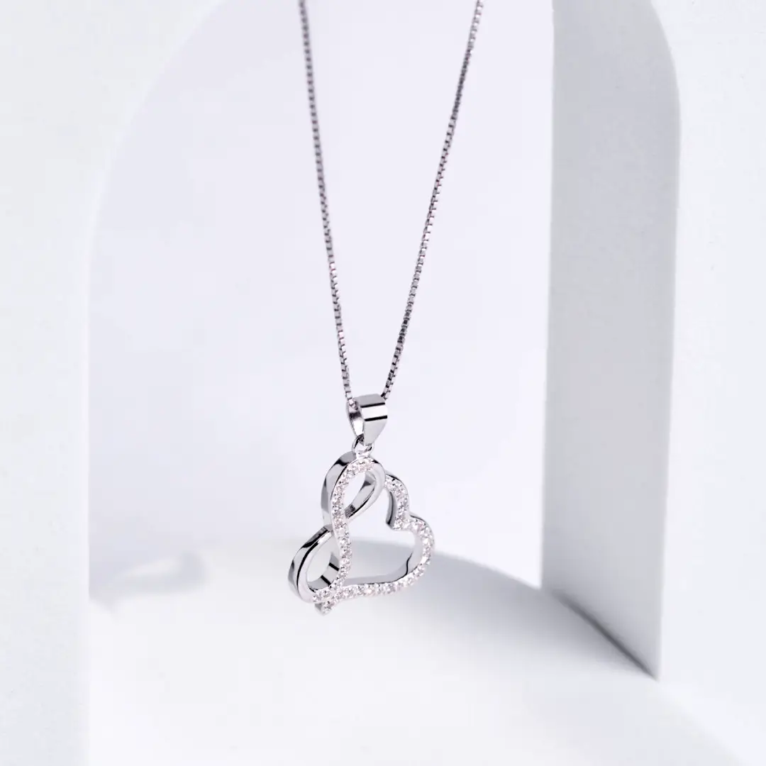 Collana Argento 925 Donna 45 o 50 cm | Ciondolo Cuore Infinito con Zirconi Bianchi | Girocollo Infinito Amore - immagine 6