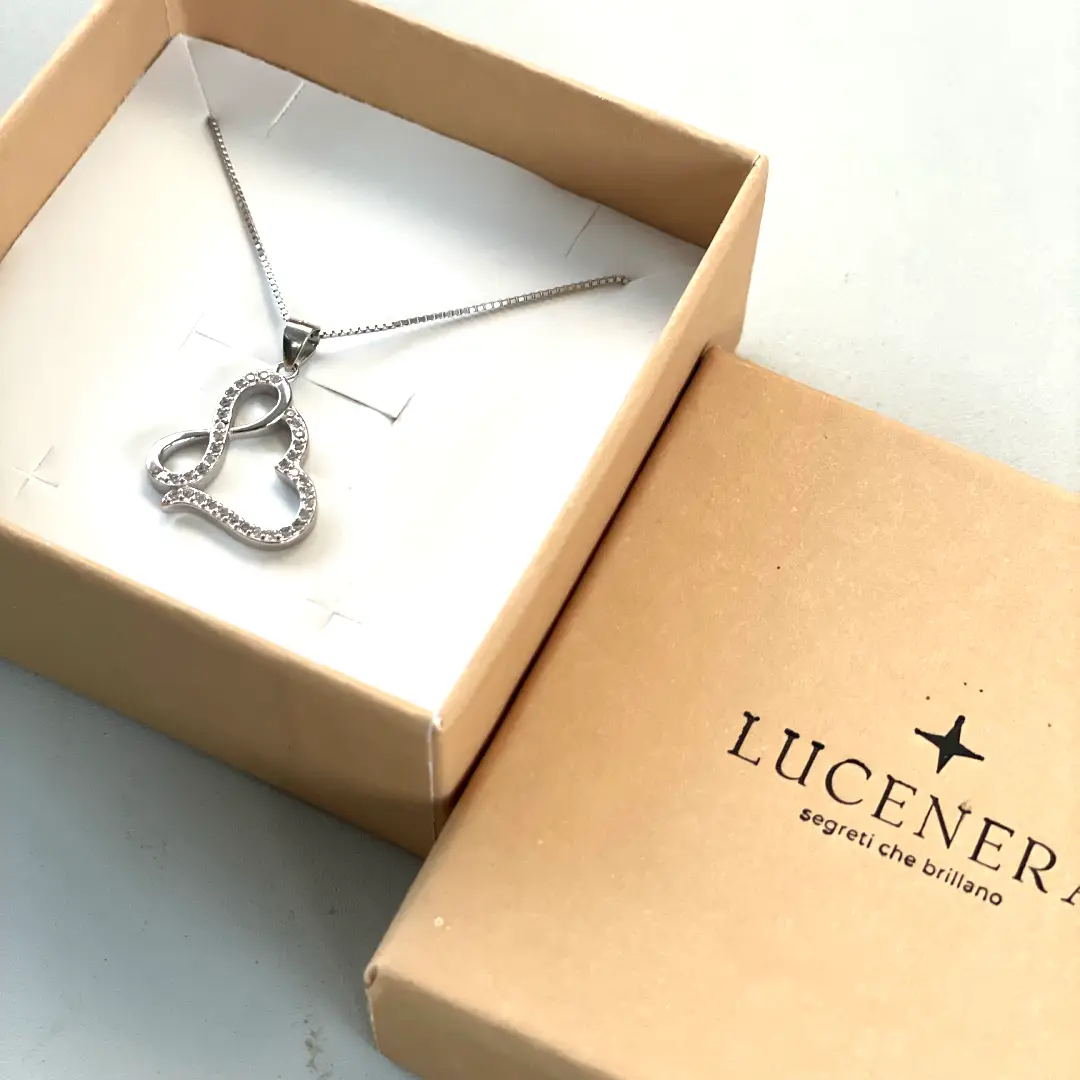Collana Argento 925 Donna 45 o 50 cm | Ciondolo Cuore Infinito con Zirconi Bianchi | Girocollo Infinito Amore - immagine 3