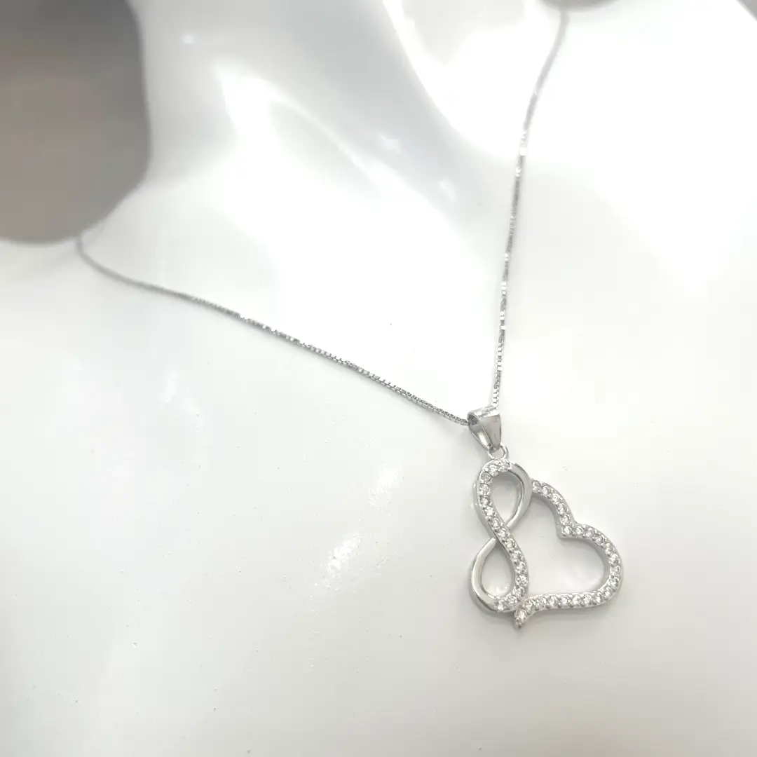 Collana Argento 925 Donna 45 o 50 cm | Ciondolo Cuore Infinito con Zirconi Bianchi | Girocollo Infinito Amore - immagine 4