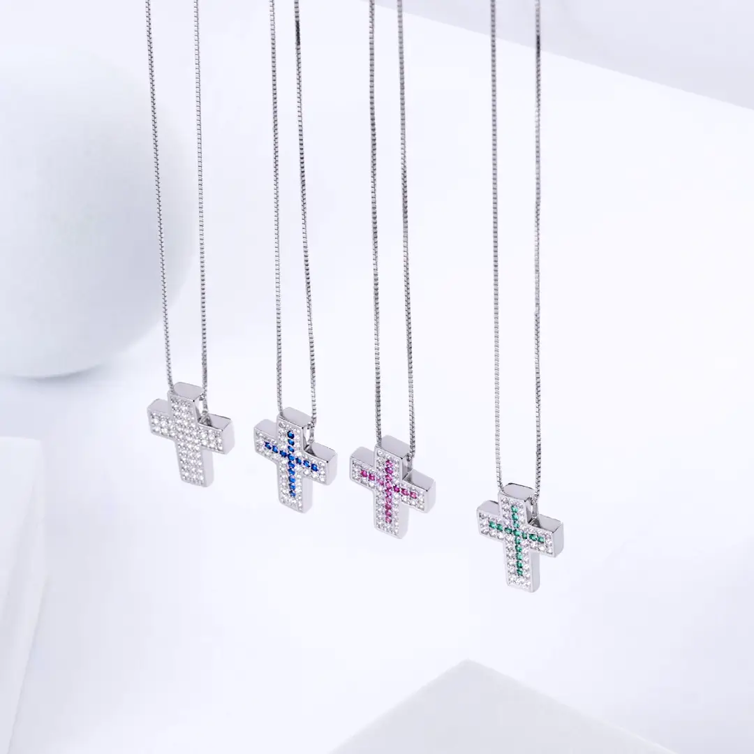 Collana Croce Argento 925 Donna 45 0 50 cm | Ciondolo Croce Pavé Zirconi Bianchi | Girocollo Croce - immagine 6