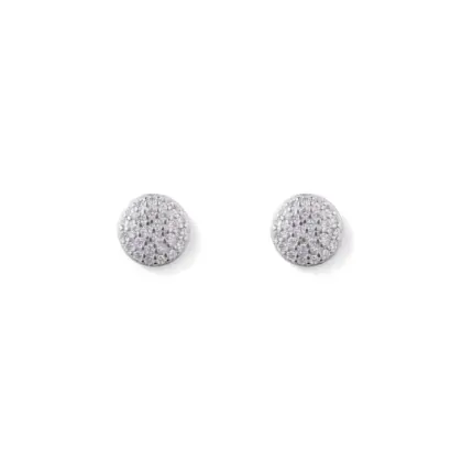 Orecchini Argento 925 Donna | Bottone Tondo Pavé Zirconi Bianchi | Lobo Disco Brillante
