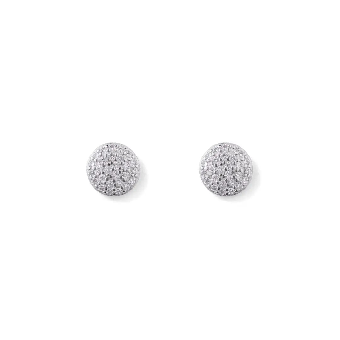 Orecchini Argento 925 Donna | Bottone Tondo Pavé Zirconi Bianchi | Lobo Disco Brillante