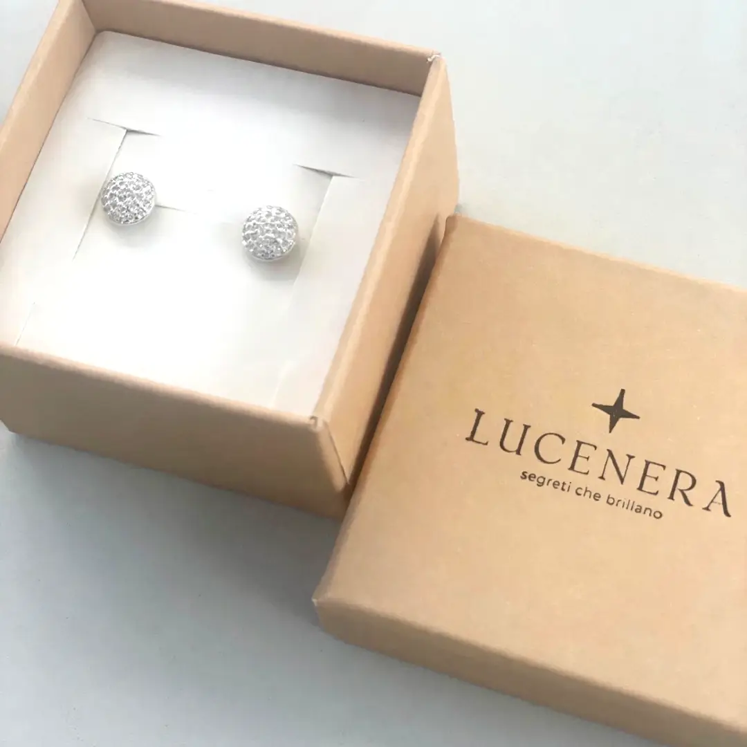 Orecchini Argento 925 Donna | Bottone Tondo Pavé Zirconi Bianchi | Lobo Disco Brillante - immagine 3