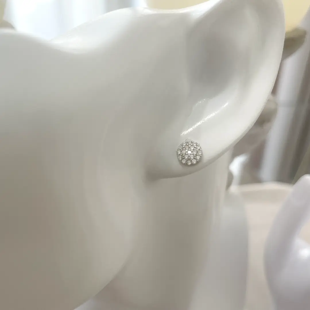 Orecchini Argento 925 Donna | Bottone Tondo Pavé Zirconi Bianchi | Lobo Disco Brillante - immagine 4