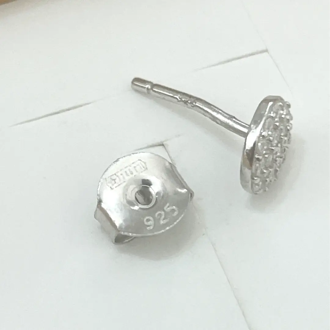 Orecchini Argento 925 Donna | Bottone Tondo Pavé Zirconi Bianchi | Lobo Disco Brillante - immagine 5